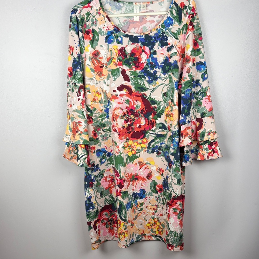 Tacera Multicolor Floral Long Sleeve Dress XL